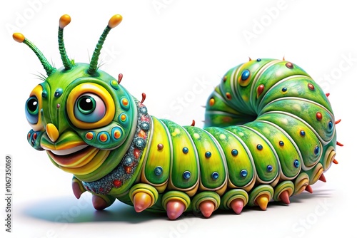 Cartoon Caterpillar Architectural Photography, White Background