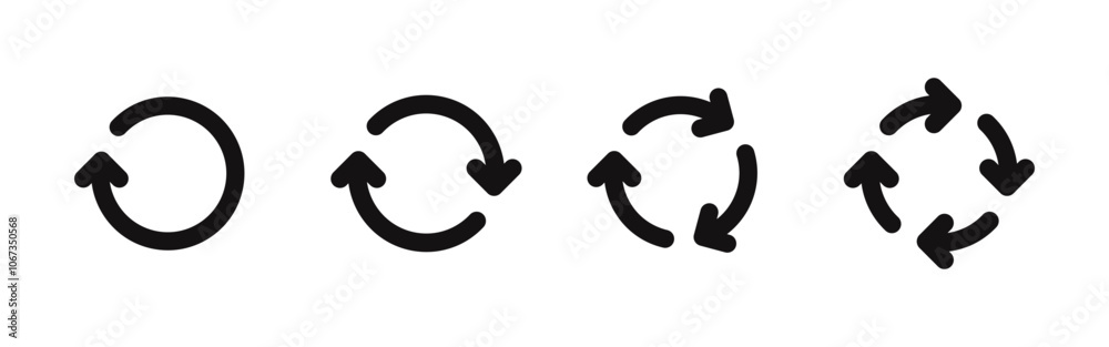 Set of circle arrows rotating on white background. Refresh, reload, recycle, loop rotation sign collection. Black circle arrows for infographics, web design. Vector illustration. Set of circle arrows rotating on white background. Refresh, reload, recycle, loop rotation sign collection. Black circle arrows for infographics, web design. Vector illustration.