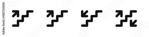 Stairs up, stairs down icons set. Stairway direction infomation symbol. Sign navigation staircase. Vector illustration.