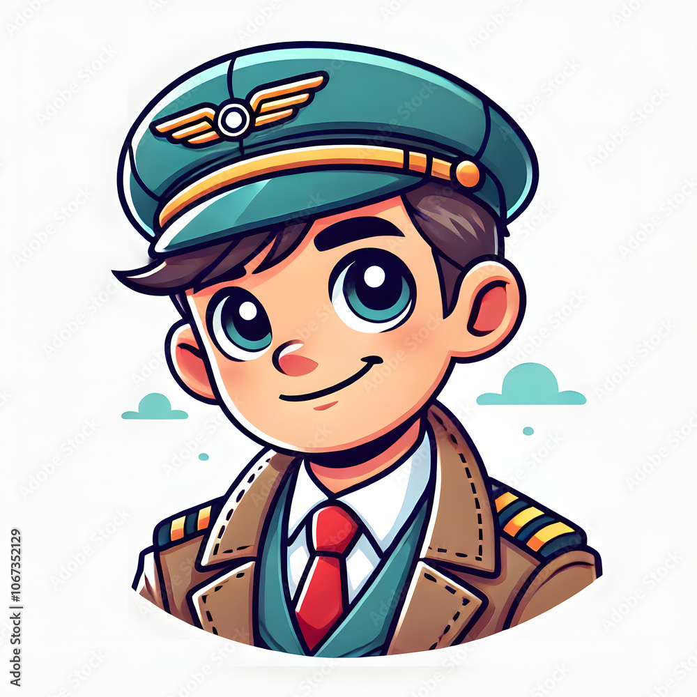 Cheerful pilot smiling in a uniform with a hat on a light background Cheerful pilot smiling in a uniform with a hat on a light background