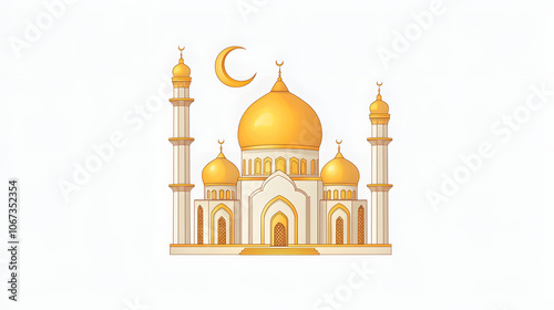 Wallpaper Mural Moonlit Emblem: The mosque icon glows softly under a moonlit sky. The crescent moon hovers nearby, connecting earth and heaven. isolate on white background  Torontodigital.ca