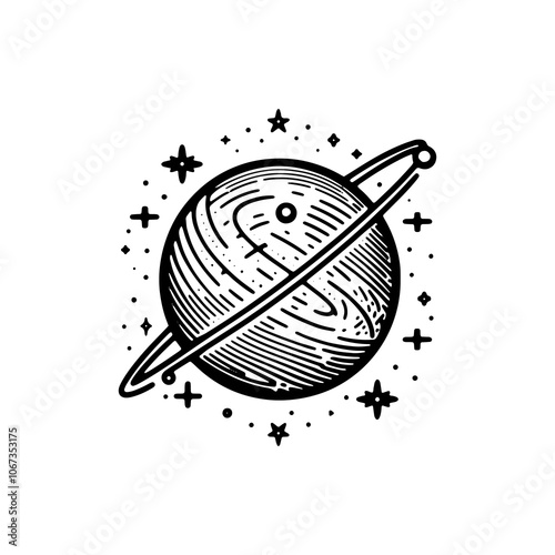 saturn planet tribal art style engraved logo design vector