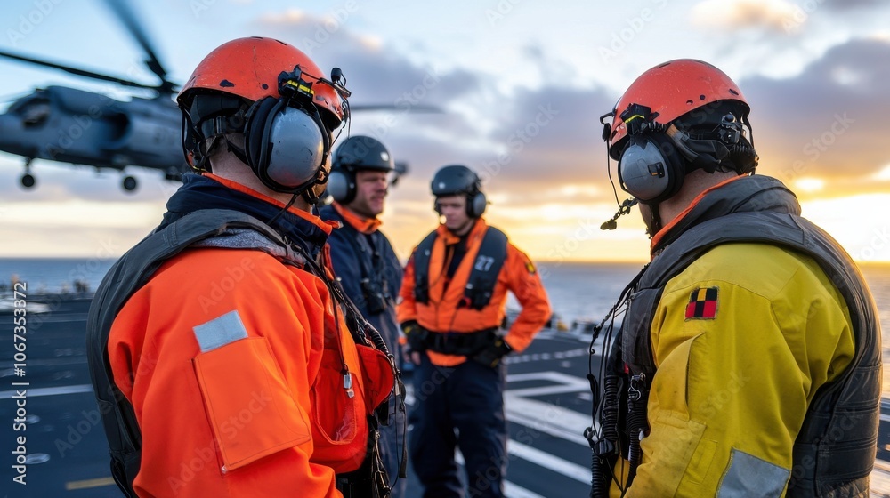 Busy Flight Deck with Crew on Aircraft Carrier Busy Flight Deck with Crew on Aircraft Carrier