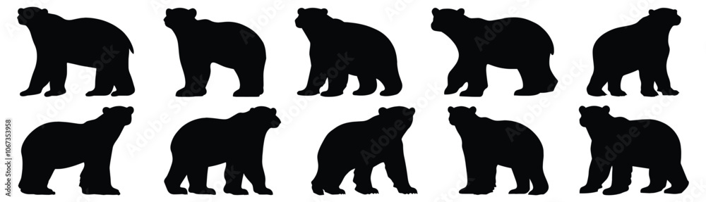 Obraz premium Polar bear silhouettes set, bear pack of vector silhouette design, isolated background.