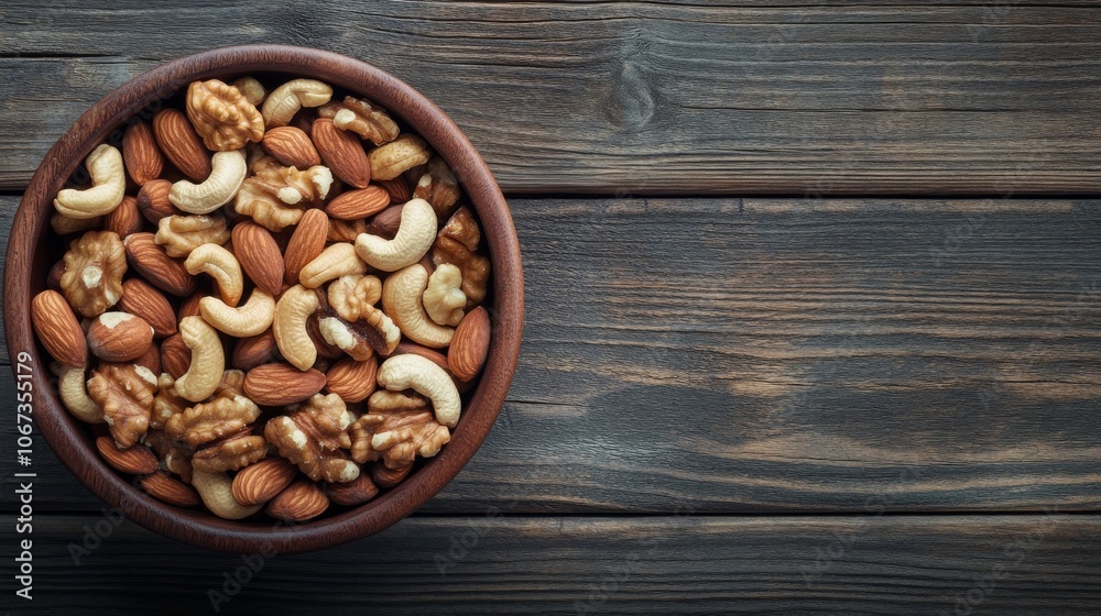 Bowl of Mixed Nuts on Wooden Background. Bowl of Mixed Nuts on Wooden Background.