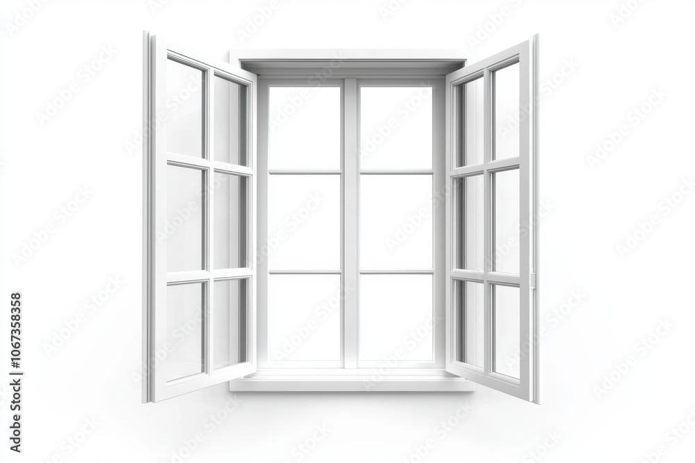 A white window with a white frame and a white curtain A white window with a white frame and a white curtain