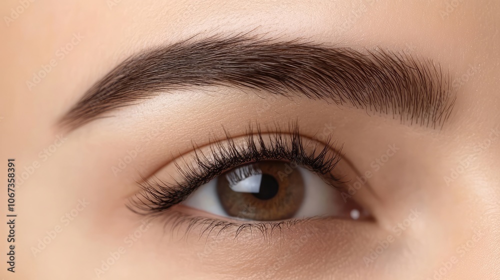 Woman with well-groomed eyebrows on brown background, text space available Woman with well-groomed eyebrows on brown background, text space available
