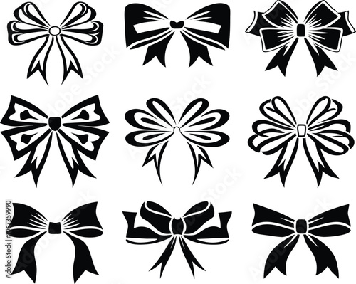 Set of decorative bow, bow line art, gift bow icon vector illustration photo