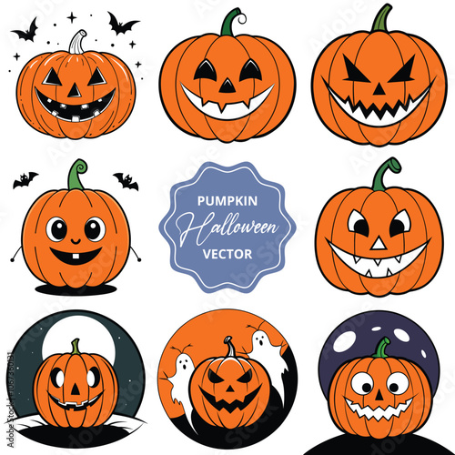 Halloween pumpkin vector illustration collection