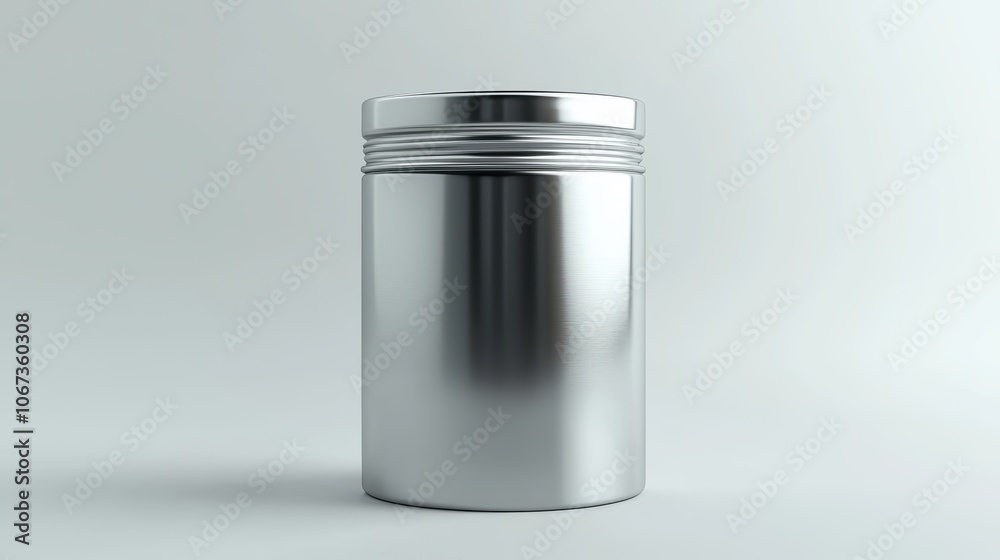 A silver container is sitting on a white background A silver container is sitting on a white background