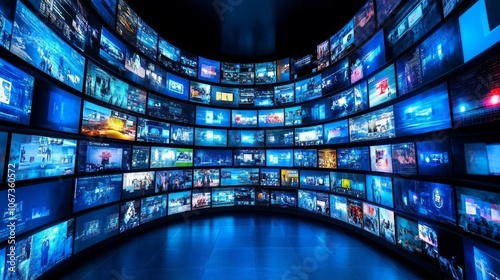 TV screens panel. Television media production technology
