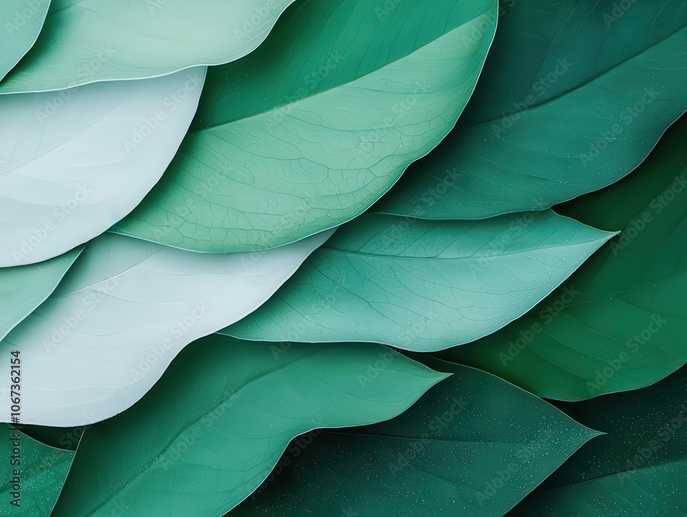 Obraz premium Leaf texture with frost crystals, extreme closeup, cold white and green tones, morning light, winter s touch on nature