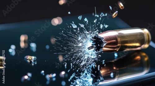 A bullet smashing through a phone screen photo