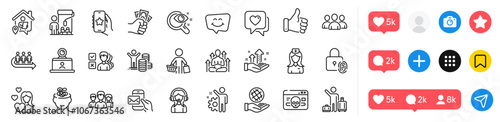 Hospital nurse, Support and Anxiety line icons pack. Social media icons. Safe planet, Video conference, Buyer web icon. Heart, Messenger mail, Cyber attack pictogram. Vector