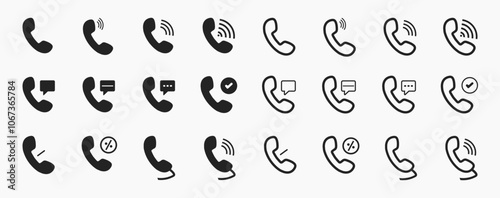 Collection of phone icon set. Chat bubble icon. Telephone calling sign. Contact icon phone mobile call. Contact us symbol. Cell phone pictogram. Vector illustration