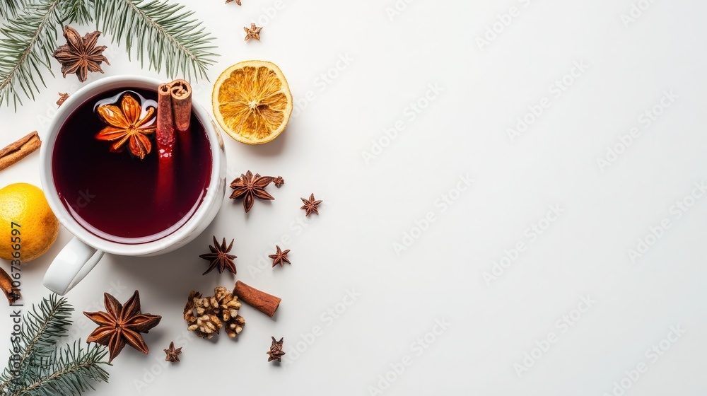 hot mulled wine with spices on white background hot mulled wine with spices on white background
