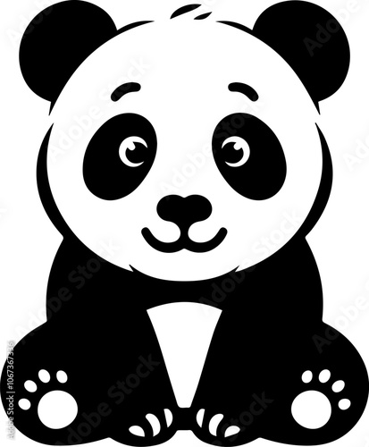 Silhouette of a baby Panda vector art illustration with a white background.eps photo