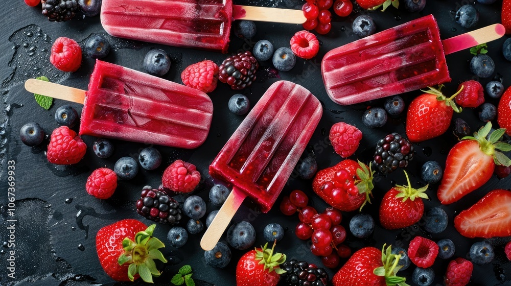 Popsicles made from fresh fruit juice and berries Popsicles made from fresh fruit juice and berries