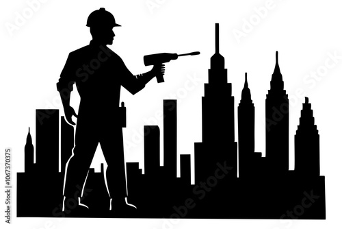 Construction worker black silhouette vector on white background.