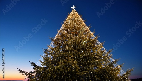 Close-up of Christmas tree against clear sky at dusk photo