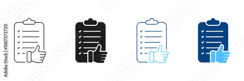 Paper Document With Thumb Up Line and Silhouette Icon Set. Approval Confirmation Pictogram. Customer Feedback Symbol. Approve Agreement. Editable Stroke. Isolated Vector Illustration