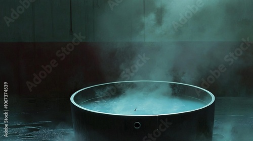 Steamy Teal Vessel: A Moody and Atmospheric Stillness