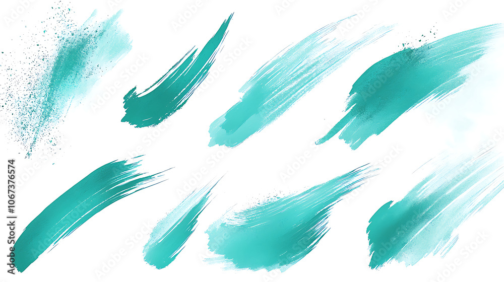 ollection of turquoise brush strokes in various shapes and textures, each stroke displayed on a white background, showcasing smooth and rough textures with artistic dynamism captured in a vibrant turq ollection of turquoise brush strokes in various shapes and textures, each stroke displayed on a white background, showcasing smooth and rough textures with artistic dynamism captured in a vibrant turq