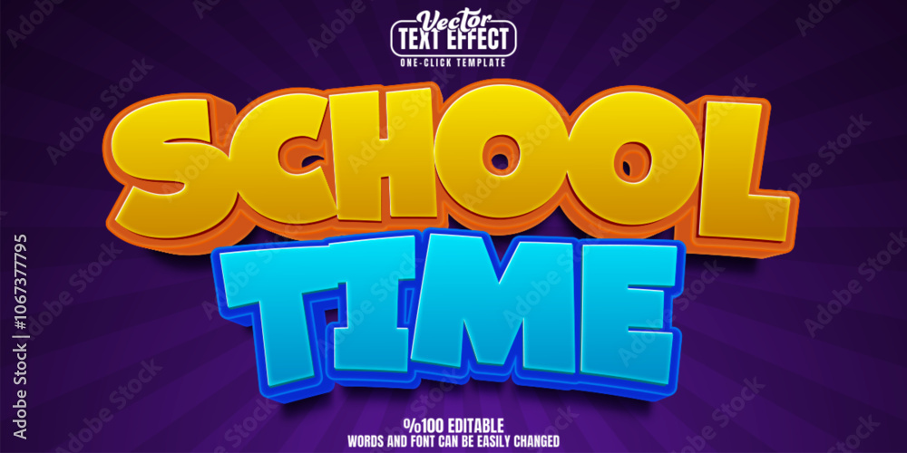 Obraz premium School editable text effect, customizable cartoon and fun 3d font style