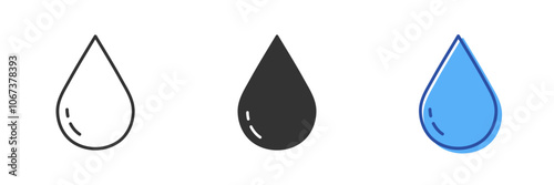 Water Drop Line and Silhouette Icon Set. Clean Liquid Droplet Symbol. Fresh Water Resource Sign. Editable Stroke. Isolated Vector Illustration