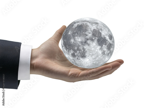 a hand holding a full moon