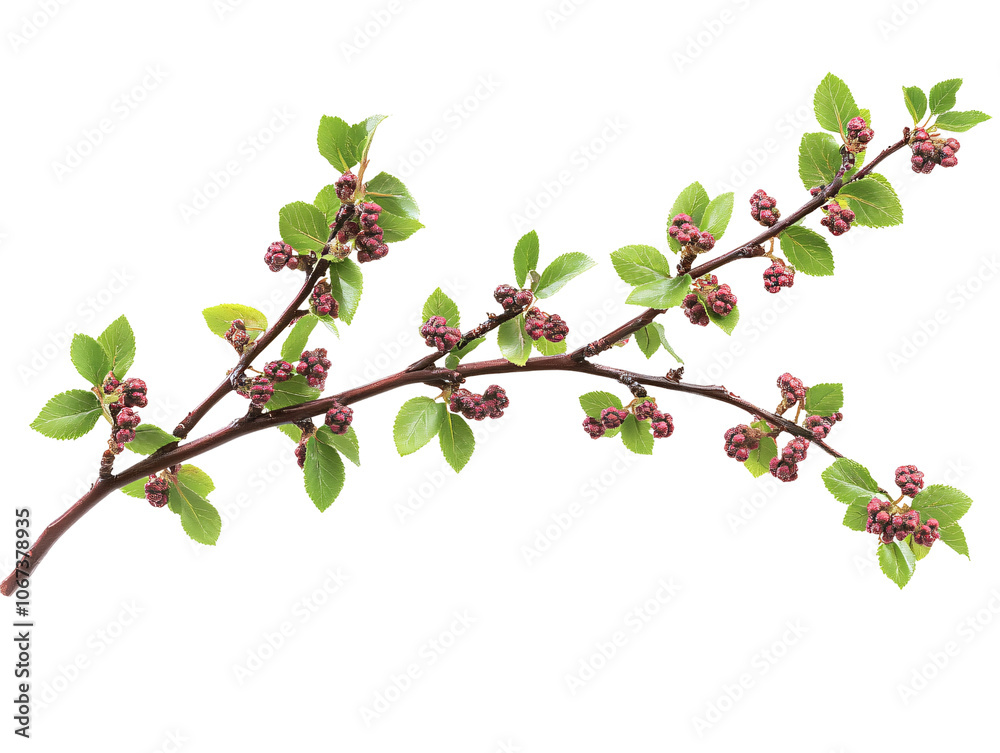 a branch with small red berries and green leaves a branch with small red berries and green leaves