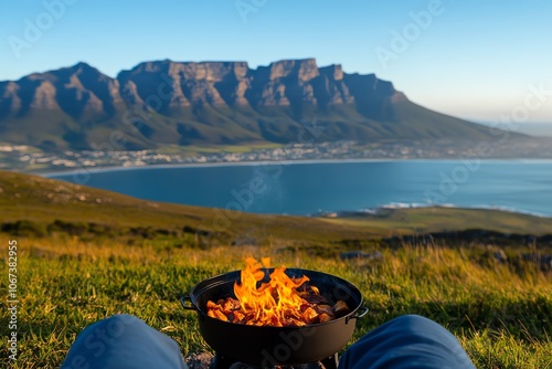 Braai meat spread, Cape Town Table Mountain view