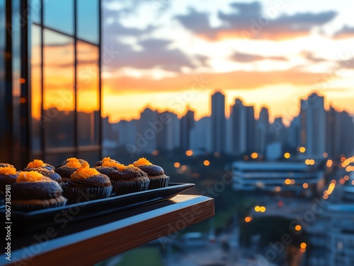 Brigadeiros display, Sao Paulo modern skyline photo