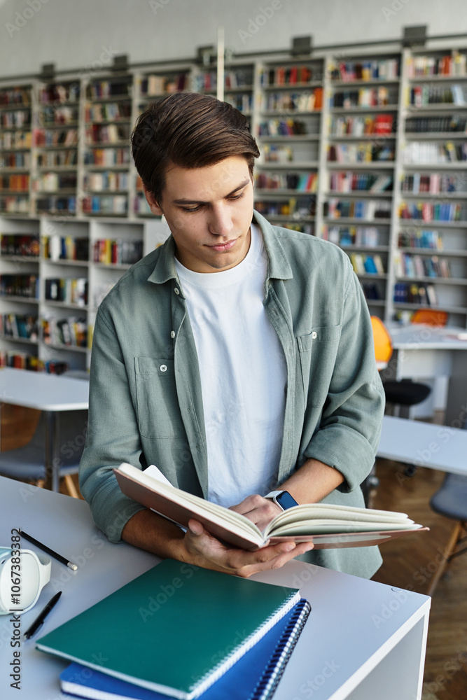 Young handsome student studying hard, back to school. Young handsome student studying hard, back to school.