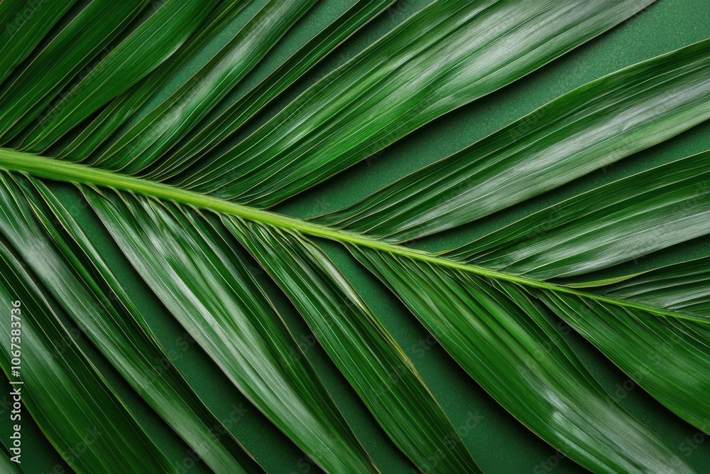 Macro of a palm leaf with long veins creating a fan pattern, Palm leaf with fan pattern macro close-up, Tropical and structured Macro of a palm leaf with long veins creating a fan pattern, Palm leaf with fan pattern macro close-up, Tropical and structured
