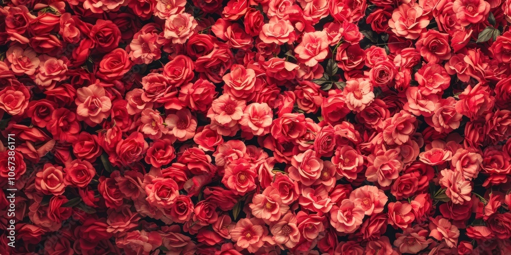 Fototapeta premium Fresh red roses flower background pattern.