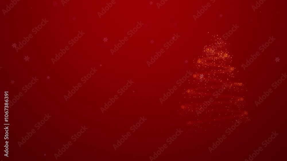 Golden particle christmas tree animation with snowfall and copy space for text. Golden particle christmas tree animation with snowfall and copy space for text.