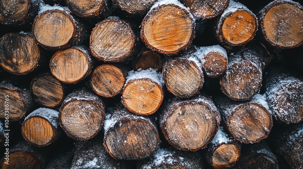 Firewood Stack in Snowy Landscape: Natural Heating for Winter Comfort Firewood Stack in Snowy Landscape: Natural Heating for Winter Comfort