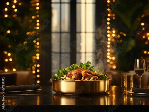 Hamam mahshi stuffed pigeon, oasis palm trees
