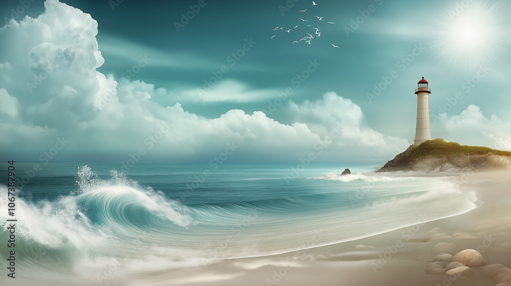 Fan art seascape with soft velvet waves and a wooden lighthouse, blending textures to capture the ocean’s calmness Fan art seascape with soft velvet waves and a wooden lighthouse, blending textures to capture the ocean’s calmness
