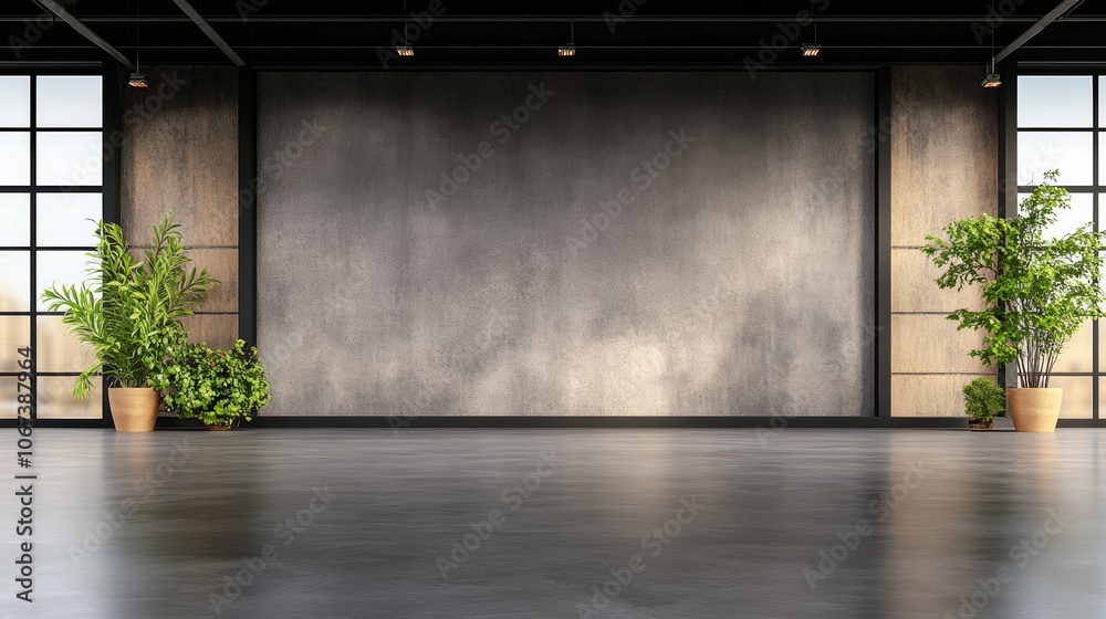 Invigorating green plant accentuating a modern minimalist interior, serene urban oasis of tranquility Invigorating green plant accentuating a modern minimalist interior, serene urban oasis of tranquility
