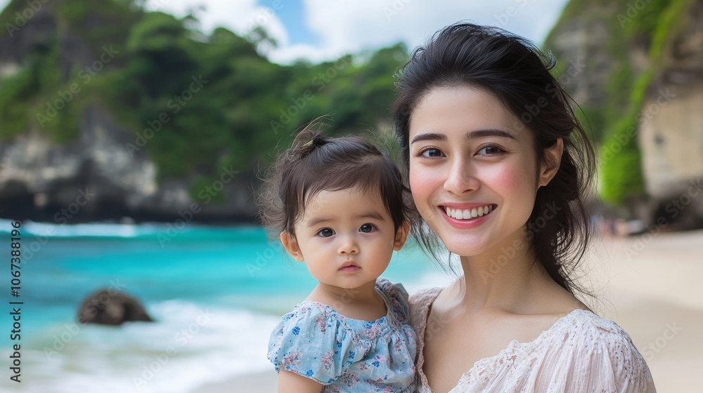 Indonesian Mother and Child in Paradise on a Pristine Beach.
Concept of family, love, motherhood,tropical paradise,vacation,Indonesian Mother's Day. Indonesian Mother and Child in Paradise on a Pristine Beach.
Concept of family, love, motherhood,tropical paradise,vacation,Indonesian Mother's Day.