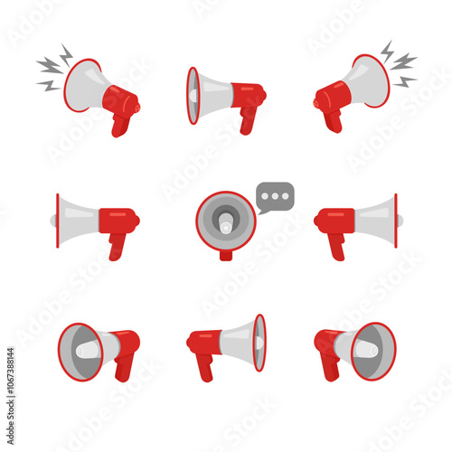 Megafon. The loudspeaker. A set of vector images of a megaphone.