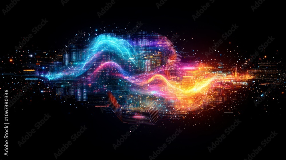 Digital Nova: An Explosion of Information in the Binary Universe.Concept of digital transformation, technological innovation, data explosion, virtual reality, and the future of technology.