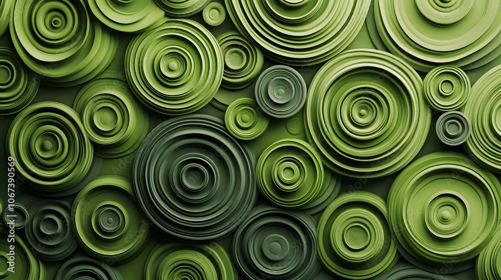 A pattern of spirals and circles in shades of green, symbolizing continuous growth and the circular economy, 4k resolution A pattern of spirals and circles in shades of green, symbolizing continuous growth and the circular economy, 4k resolution