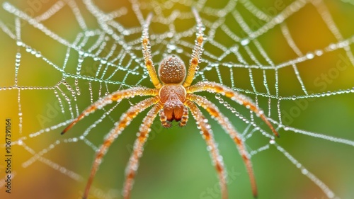 Macro shot of a dew-covered spiderweb with water droplets in perfect focus, Dewy spiderweb with water droplets macro, Delicate and intricate