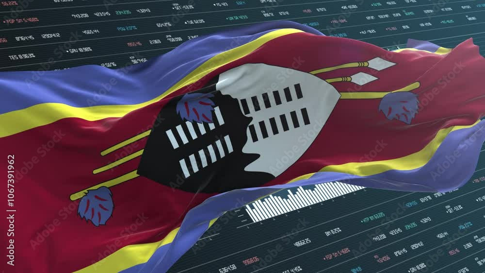 Swaziland flag - Waving flag on report analytics data statement