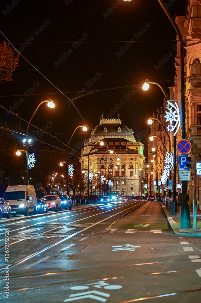 Fototapeta premium Prague by night, Historic houses as sights illuminated at night in Prague, Czech Republic