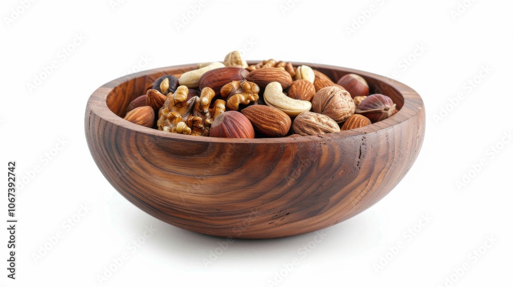 Mixed Nuts in Wooden Bowl: Healthy Snack Food Mixed Nuts in Wooden Bowl: Healthy Snack Food