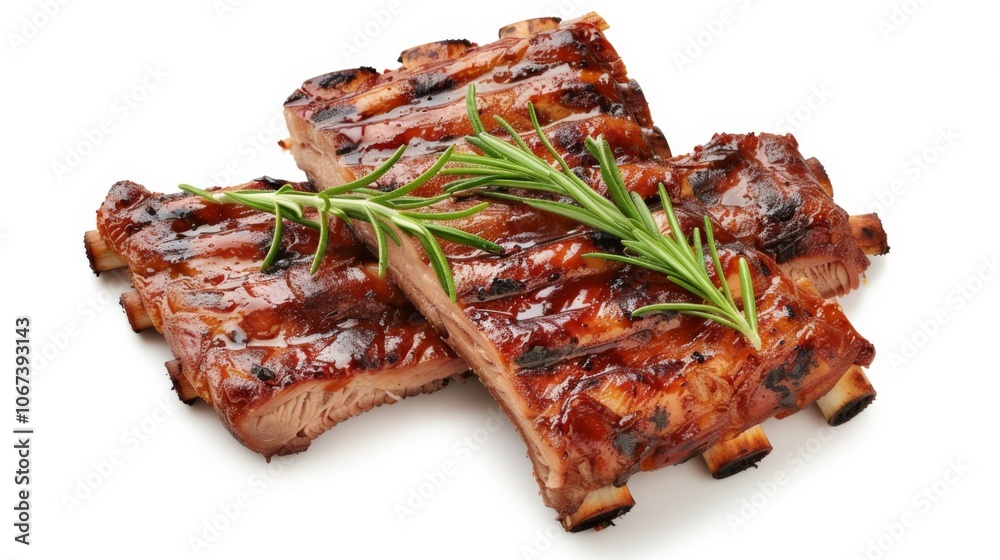 Close-up of Delicious Grilled Pork Ribs with Rosemary Close-up of Delicious Grilled Pork Ribs with Rosemary